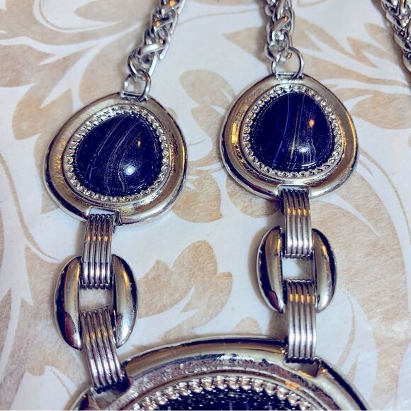 NWT Avon Denim Days Necklace Faux Blue & Gold Cabochons On Silver Tone Chain 18” - Picture 4 of 5